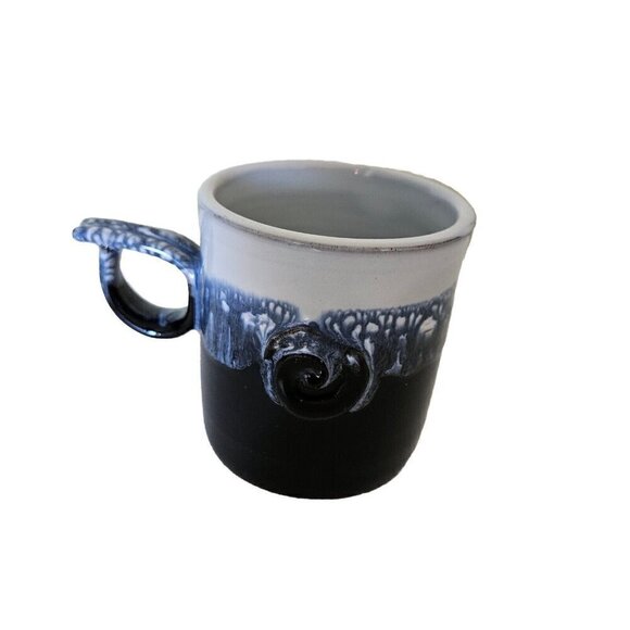 Paul Maloney Pottery Handmade in Ireland Swirl Glazed White Indigo Coffee Mug - Picture 3 of 11